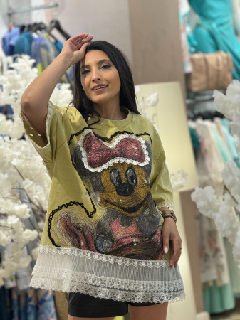 COLECTIA DISNEY - Bluza oversize cu imprimeu Minnie si detalii din dantela