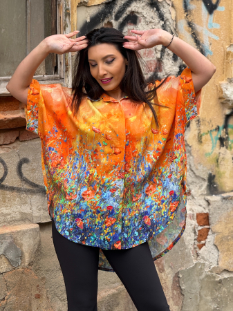 Bluze si camasi - Bluza portocalie din vascoza cu print picasso