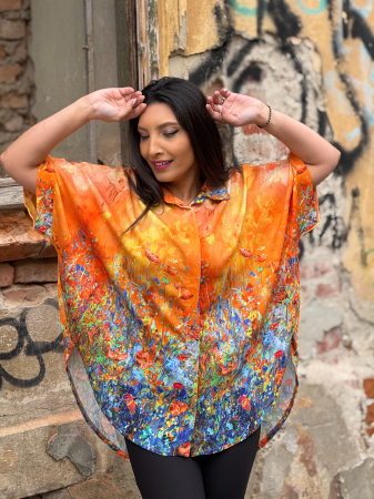 Bluza portocalie din vascoza cu print picasso [6]