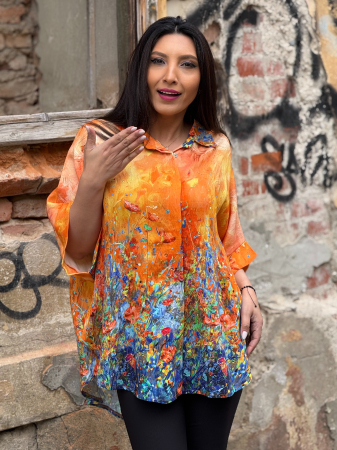 Bluza portocalie din vascoza cu print picasso [5]