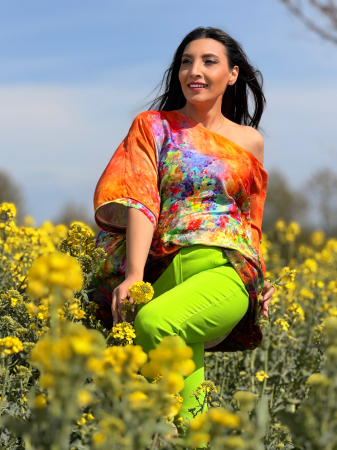 Bluza portocalie in colturi cu print picasso [3]