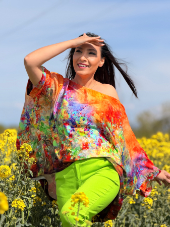 Bluza portocalie in colturi cu print picasso [5]