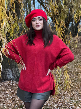 Bluze si camasi - Bluza rosie cu gat inalt