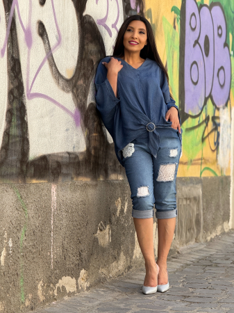 Bluza tip denim  cu decolteu in V si detaliu decorativ [6]