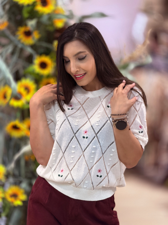 COLECTIA DE TOAMNA - Bluza tricotata cu floricele
