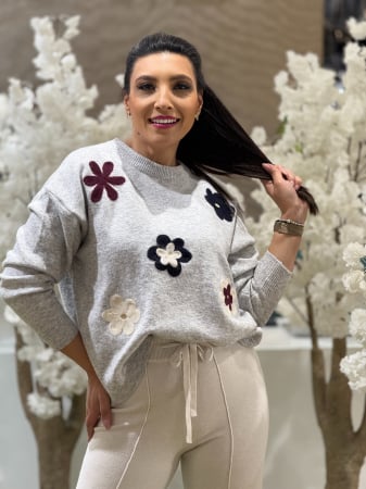 Bluze si camasi - Bluza tricotata cu imprimeu floricele