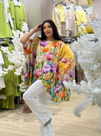 Bluza vaporoasa cu imprimeu lalele colorate [1]