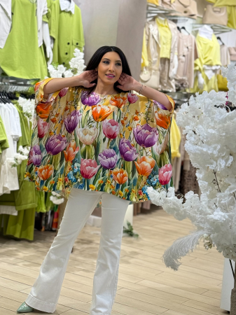 OFERTELE PRIMAVERII - Bluza vaporoasa cu imprimeu lalele colorate