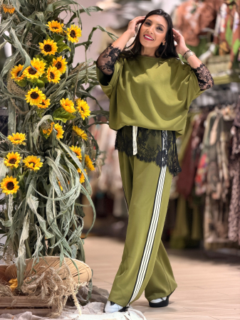 Bluza verde olive cu dungi laterale [2]