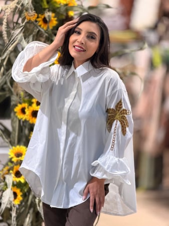 Imbracaminte de dama - Camasa alba cu broderie palmier