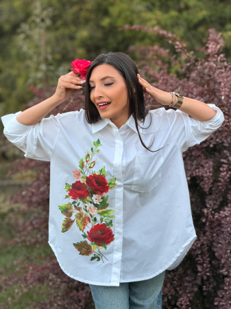 Camasa alba cu imprimeu floral rosu [1]