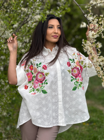 Camasa cu broderie florala si imprimeu floral amplu pe lateral [2]