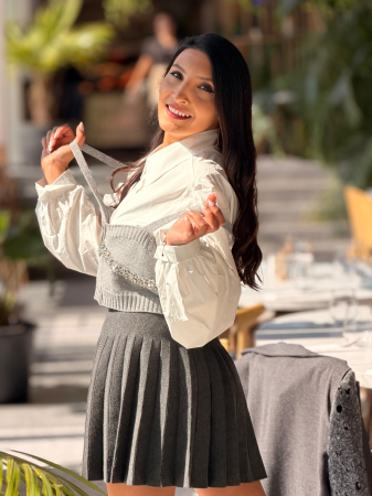 Camasa cu corset gri cu petricele [5]