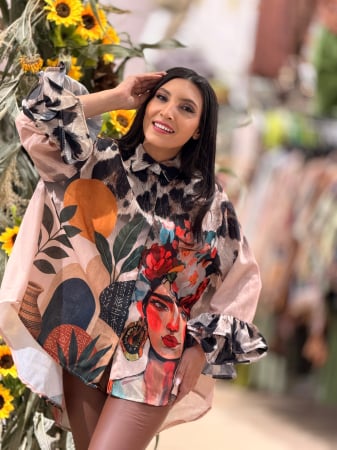 Imbracaminte de dama - Camasa cu imprimeu Frida si maneci cu volane