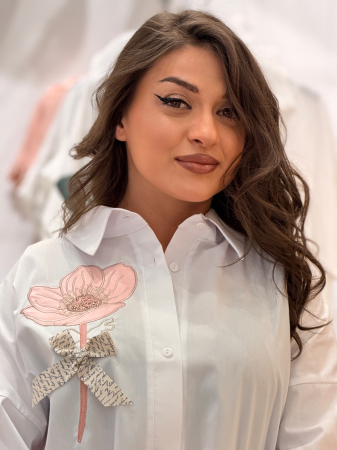 Camasa dama alba cu imprimeu floare cu fundita [3]