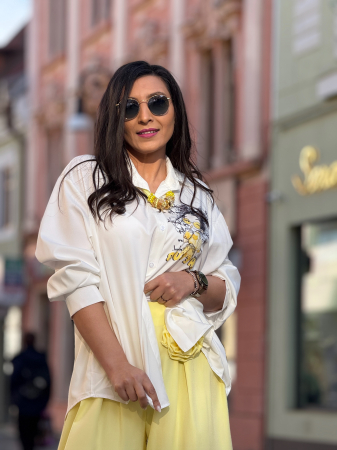 Cămașă damă cu imprimeu artistic și nod frontal [3]