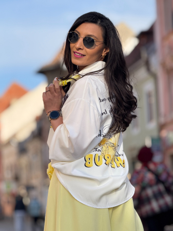 Cămașă damă cu imprimeu artistic și nod frontal [2]