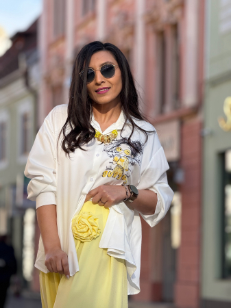 Cămașă damă cu imprimeu artistic și nod frontal [4]