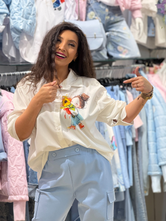 Noutati - Cămașă damă cu imprimeu figurativ și nod frontal