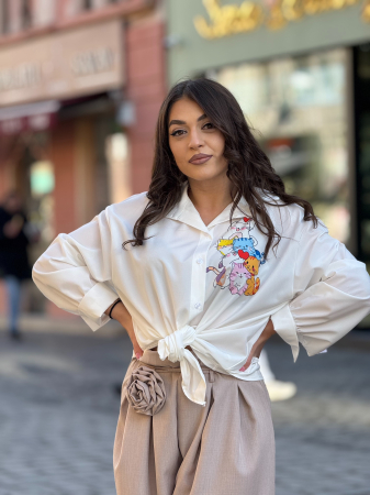 Noutati - Cămașă damă cu imprimeu pisici și nod frontal