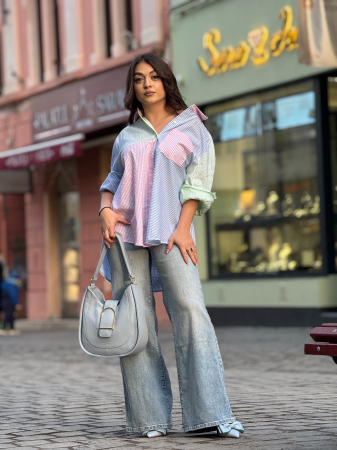 Noutati - Camasa din bumbac cu dungi multicolore si nasturi