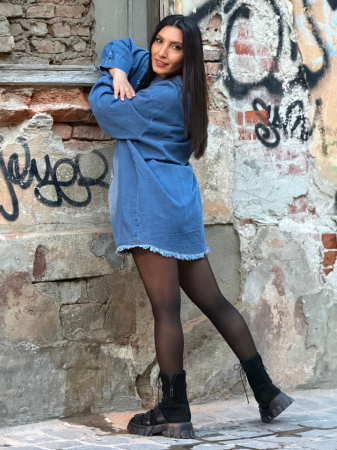 Camasa din jeans cu flori din strasuri [4]