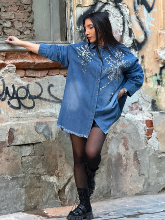 Camasa din jeans cu flori din strasuri [1]