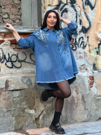 Bluze si camasi - Camasa din jeans cu flori din strasuri
