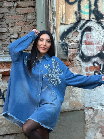 Camasa din jeans cu flori din strasuri [6]