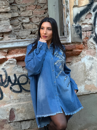 Camasa din jeans cu flori din strasuri [5]