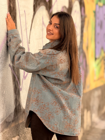 Camasa din jeans cu imprimeu floral [4]