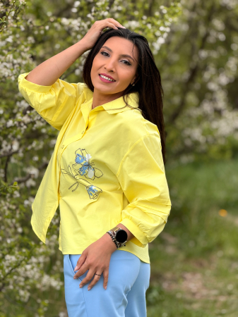 Camasa galbena cu nasturi si broderie florala [3]