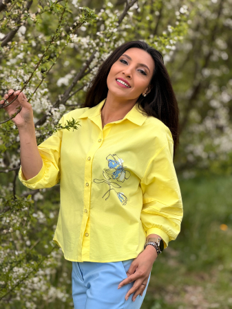 Camasa galbena cu nasturi si broderie florala [1]