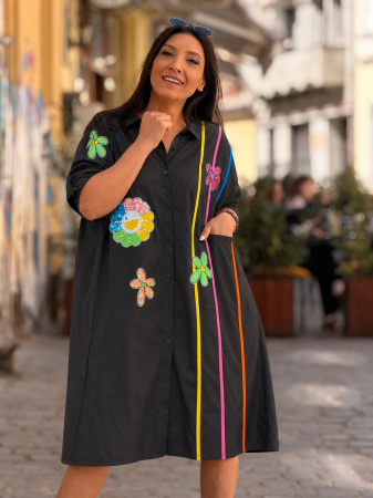 TOTUL LA -50% - Camasa lunga cu flori colorate si dungi