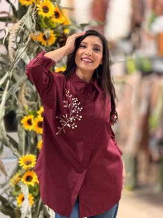 Imbracaminte de dama - Camasa oversize bordo cu perlute