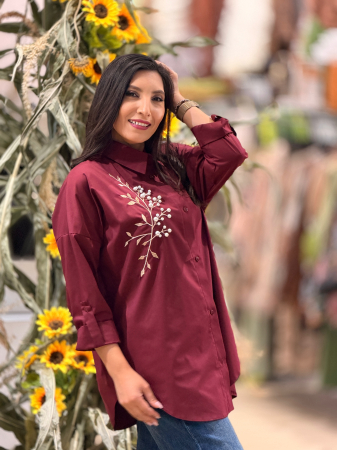 Camasa oversize bordo cu perlute [1]