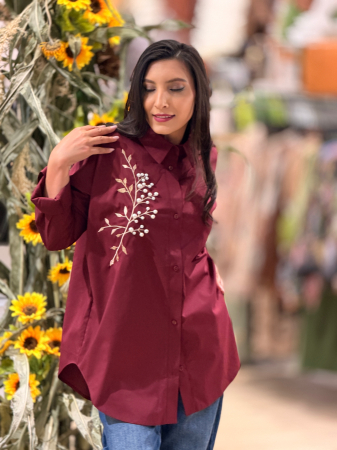 Camasa oversize bordo cu perlute [3]