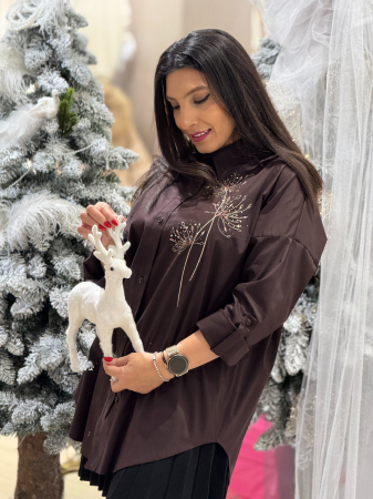 Noutati - Camasa oversize cu 3 flori cu pietricele