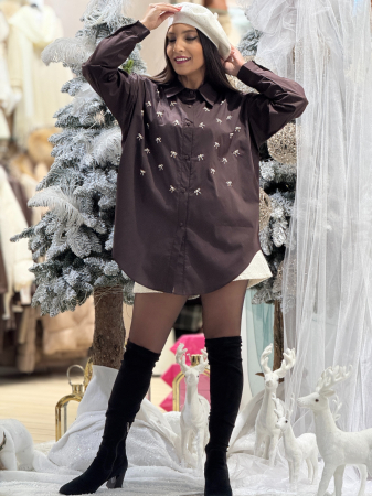 Camasa oversize cu fundite si perla [3]