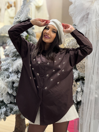 Imbracaminte de dama - Camasa oversize cu fundite si perla