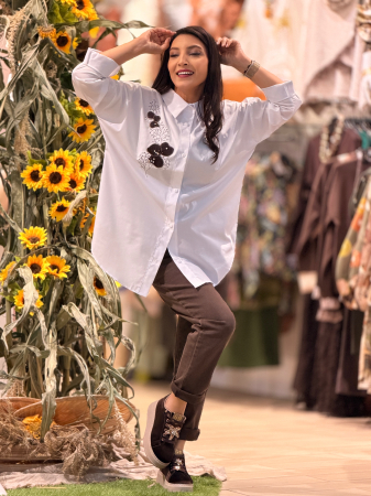 Camasa oversize cu print 2 flori maro [4]