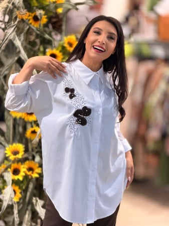 Imbracaminte de dama - Camasa oversize cu print 2 flori maro