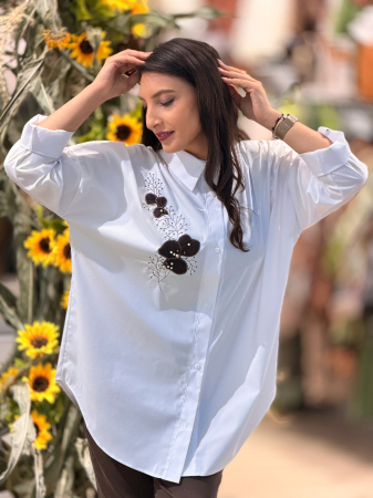 Camasa oversize cu print 2 flori maro [2]