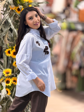 Camasa oversize cu print 2 flori maro [3]