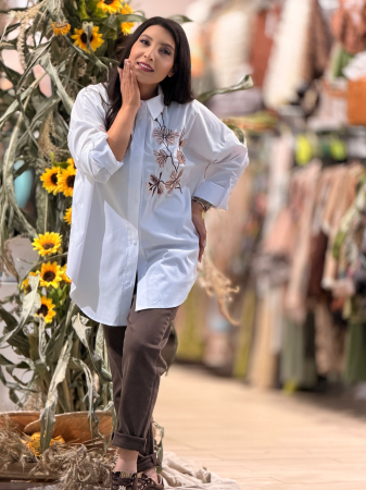 Camasa oversize cu print crenguta cu flori [3]