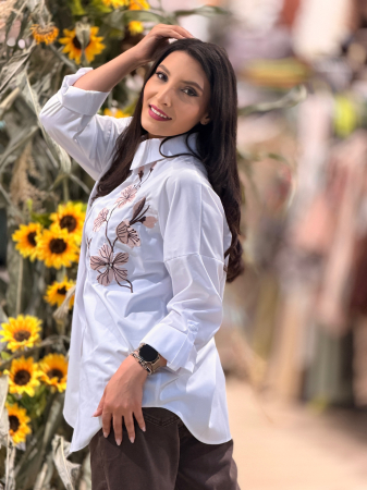 Camasa oversize cu print crenguta cu flori [4]