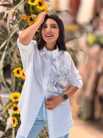 COLECTIA DE TOAMNA - Camasa oversize cu print floare albastra