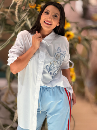 Camasa oversize cu print floare albastra [3]