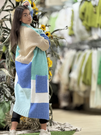 Cardigan lung multicolor cu buzunare [3]