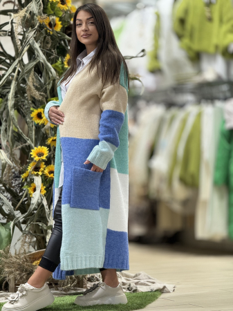 Cardigan lung multicolor cu buzunare [1]